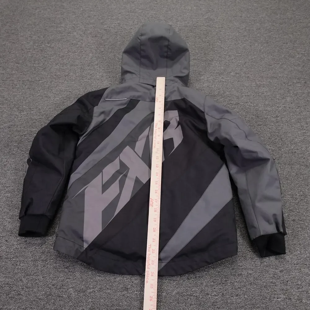 FXR Jacket Kids 8 Black Gray Hooded Insulated F.A.S.T. Child CX Ski Snow